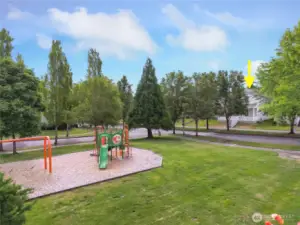 Playground and park located across the street.  Home is behind the trees.