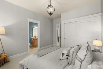 Upstairs bedroom with private connected bathroom.