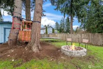 There’s also a pretty serious climbing setup currently on the cluster of trees in the backyard.