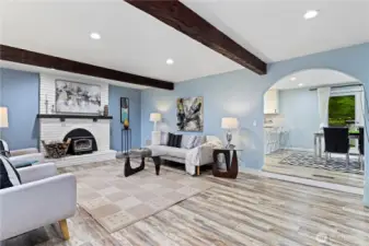 Living room flows into the dining area