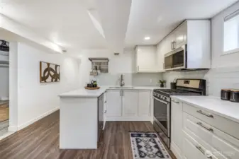 The west facing home helps give this basement all the light through plenty of windows in each room.