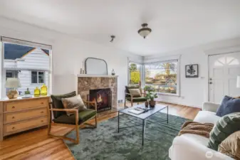 Light, bright, sun soaked living room thanks to the corner windows.