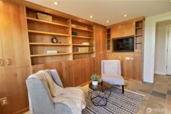 Lower bedroom has many options for guest room, crafts, office.