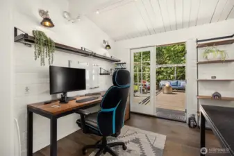 Massive office space with built in shelving and even includes a coat closet to the right!