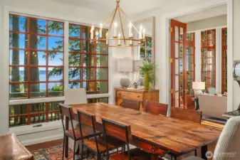 Dining area can accomodate a large table with seating for 8-10.