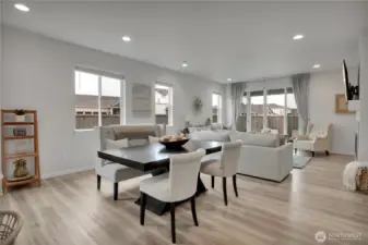 Living & dining space looks out to the backyard.