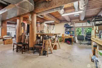 Basement with work space.