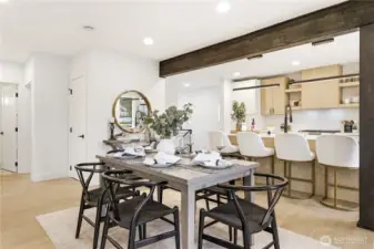 Dining, kitchen, living room, 2 bedrooms and a full bath on main level.