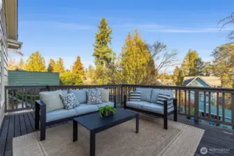 Deck is private with a gorgeous green backdrop. We're less than a block from Ravenna Park!