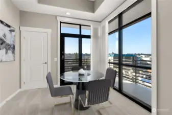 Dining has access to the wrap-around deck and floor to ceiling windows and doors that allow you to drink in the views. Home is virtually staged.