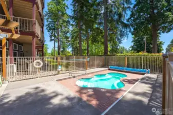 Very enjoyable Grand Bay community hot tub.  Maintained by community, limited hours and access key for owners.  Open May through October.  The unit is not so close to the tub so not so much noise with kids - required to be surpervised.  Two outdoor showers and bathroom with shower, sink and toilet.