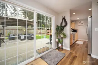On warm days with the slider open the stunning stone patio feels like an extension to the house.
