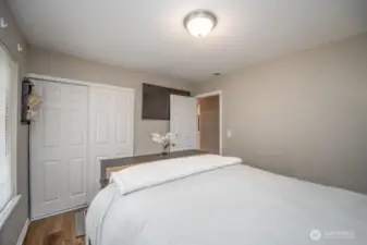 Nice sized closet ....could add a barn door if you wanted to update?