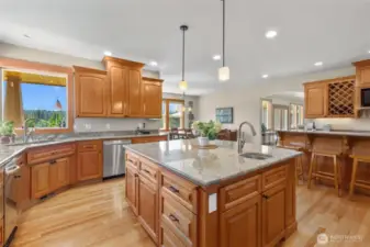 Gourmet kitchen features full prep island with prep sink. Cabinets Galore!