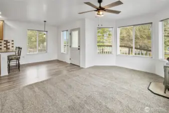 Open concept with the living room, dining room and kitchen flowing together.