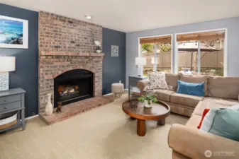 Family room with gas burning fireplace