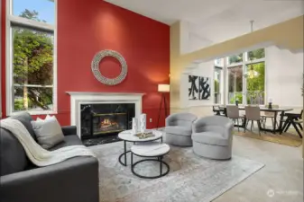The large windows in this room offer an abundance of light. Gas Fireplace.