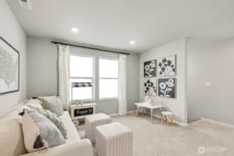 Centralized spacious loft on upper level as well! Pictures are representative of Burnham floorplan. Colors and options will vary. Photos from Model Home on 30. Homesite 77 is a mirror image.