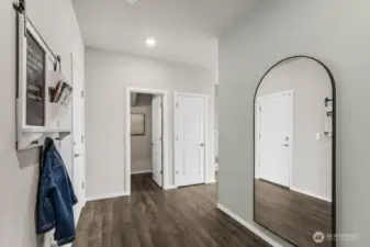 Welcome all into your spacious foyer! Pictures are representative of Burnham floorplan. Colors and options will vary. Photos from Model Home on 30. Homesite 77 is a mirror image.