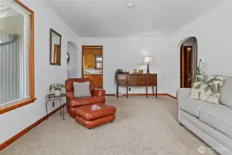 Living room peeking into the kitchen