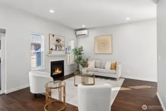 Enjoy quiet, efficient comfort with a ductless mini-split that heats and cools the living room with ease.