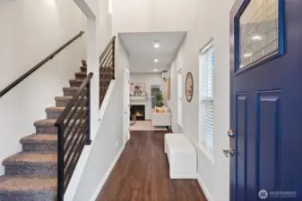 Crisp white walls and contemporary finishes set the tone in your entryway.