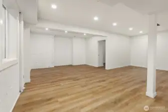 Fully finished basement is designed for multi-generational living.