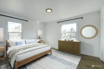 Virtually staged bedroom 1.