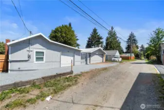 Back of DADU and 2 Car Garage
