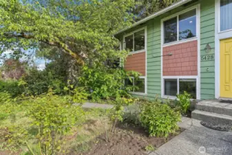 Freshly landscaped front yard