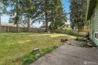 Spacious backyard for gardens, entertainment, & more; recently mowed.