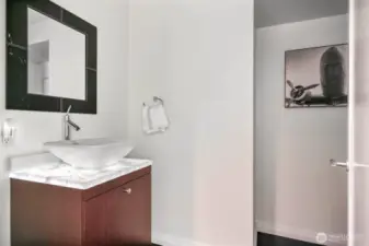Powder room with Cristallo backllit counters