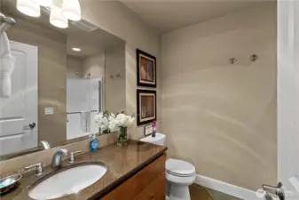 3/4 bathroom off hallway