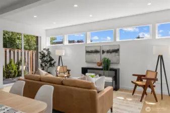 Custom remote controlled blinds on all windows.