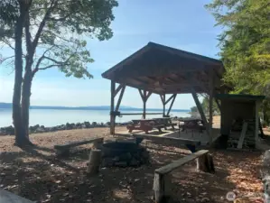 Fire pit and cabana are great places to "hang out at the beach"!