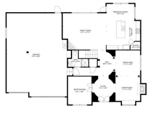 Main level features open living spaces, a chef’s kitchen, and a versatile bedroom or den with 3/4 bath.