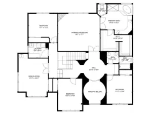 Upper level includes four bedrooms, a bonus room, laundry, and a luxurious primary suite with spa bath.