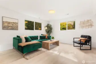 Light-filled daylight basement family room