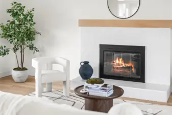 Custom tiled fireplace with mantle