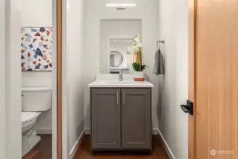Beautiful custom designed powder room- bathrooms on every floor for your convenience!