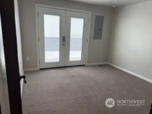 Family room with french doors to patio