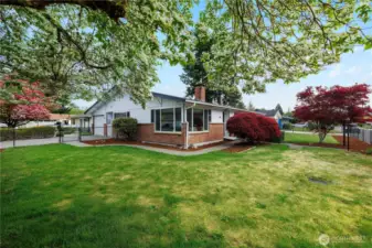 Fully fenced front yard.