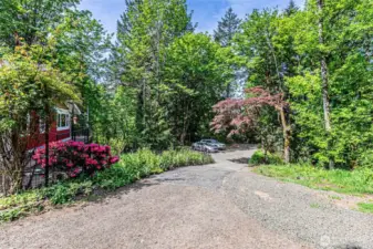 Looking down the very private drive from this home
