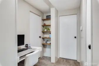 Home office nook and extra shelving perfect for work-at-home or homework area.