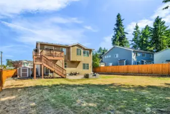 Backyard View to Deck and Patio