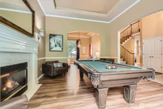 A gas fireplace creates the perfect ambiance.