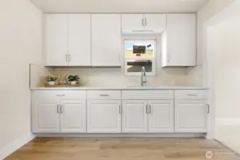 New stainless steel sink, cabinets and hardware