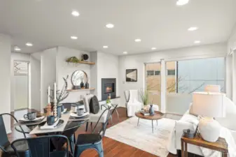 Warm wood floors and a gas fireplace for cozy winter evenings