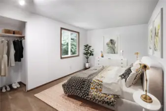 Virtually staged bedroom 1.