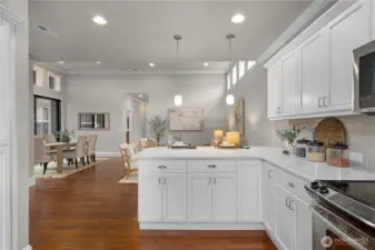 View from the kitchen overlooking the great room and dining.